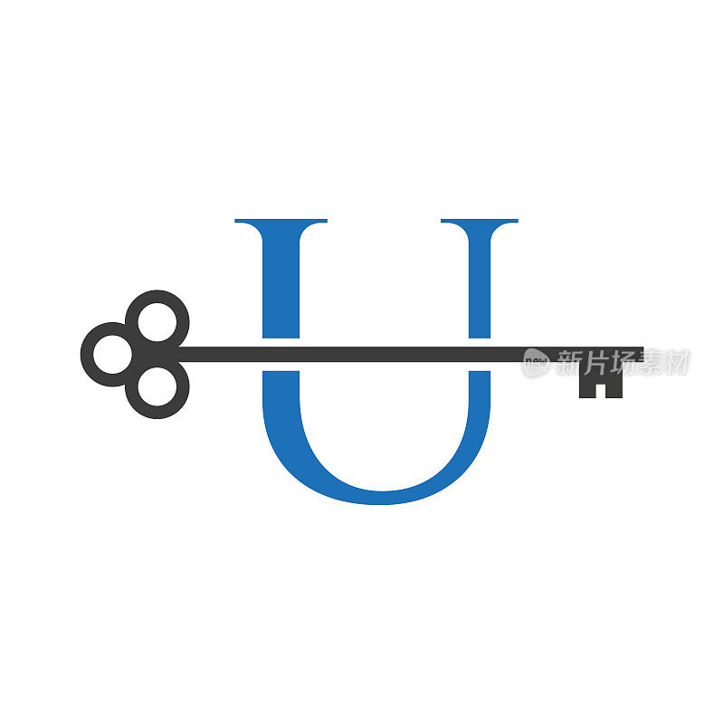 字母U房地产标志概念与Home Lock键向量模板。豪华家居标志关键标志